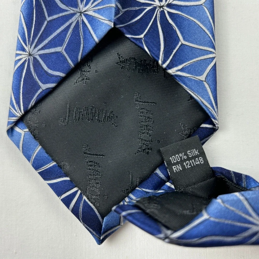 J. Garcia Silk Tie Aztec‎ Objects Blue Geometric Pattern Made USA Mens